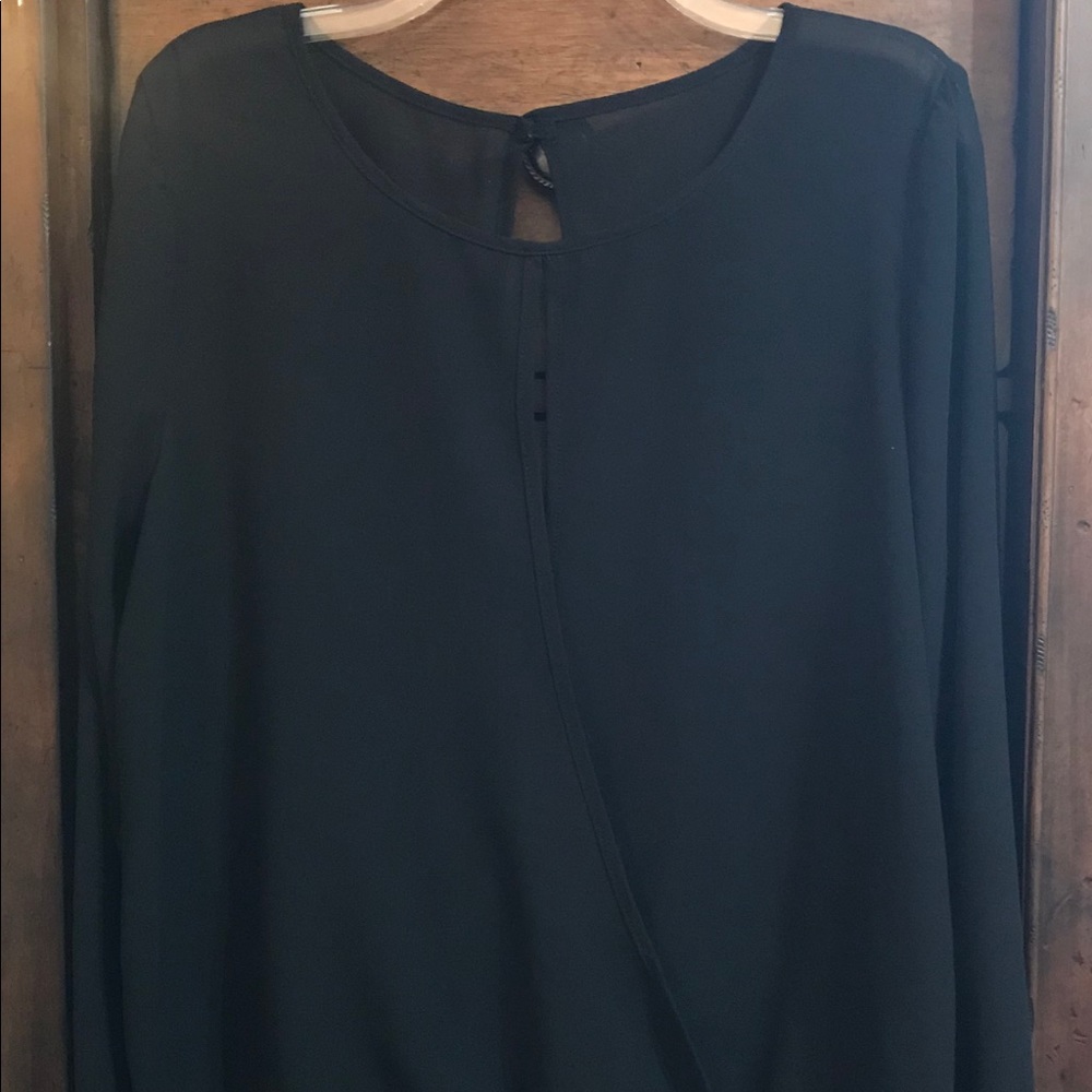 No Name Black Sheer Draped Blouse Large